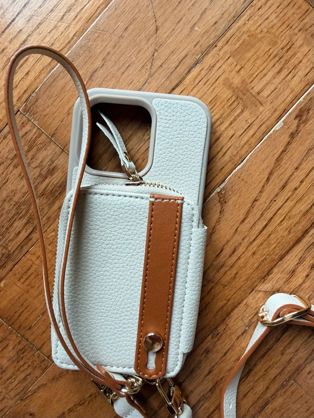 iPhone 15 Pro Crossbody Phone Purse Wallet Case Card Holder Zipper Beige